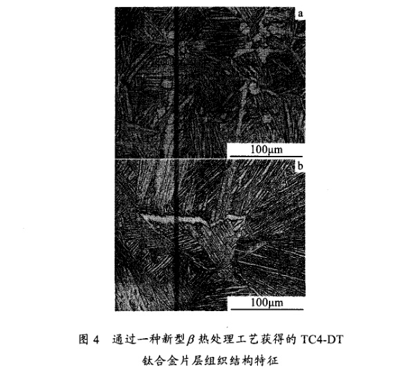 通過一種新型β熱處理工藝獲得的TC4一DT鈦合金片層組織結構特征 通過一種新型β熱處理工藝獲得的TC4一DT鈦合金片層組織結構特征